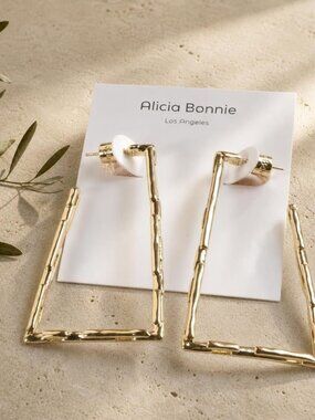 Alicia Bonnie Cora Gold Open Rectangle Drop Earrings